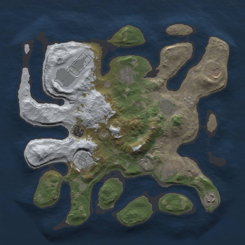 Rust Map: Barren, Size: 3500, Seed: 3817304, 12 Monuments