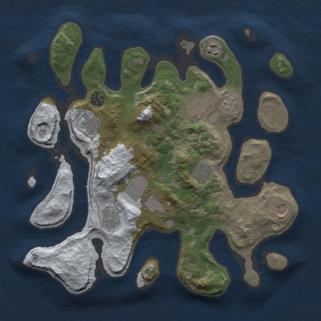 Rust Map: Barren, Size: 3500, Seed: 764171, 12 Monuments