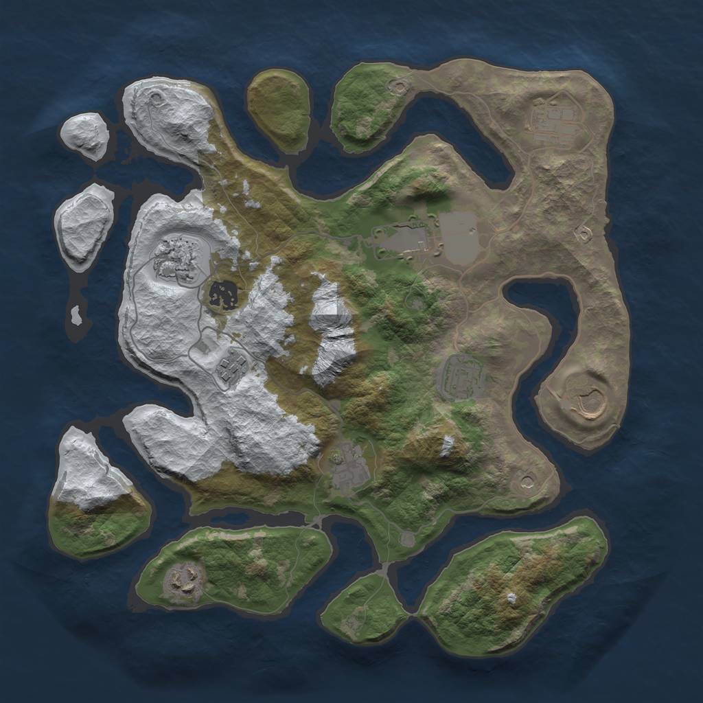 Rust Map: Barren, Size: 3500, Seed: 53439, 12 Monuments