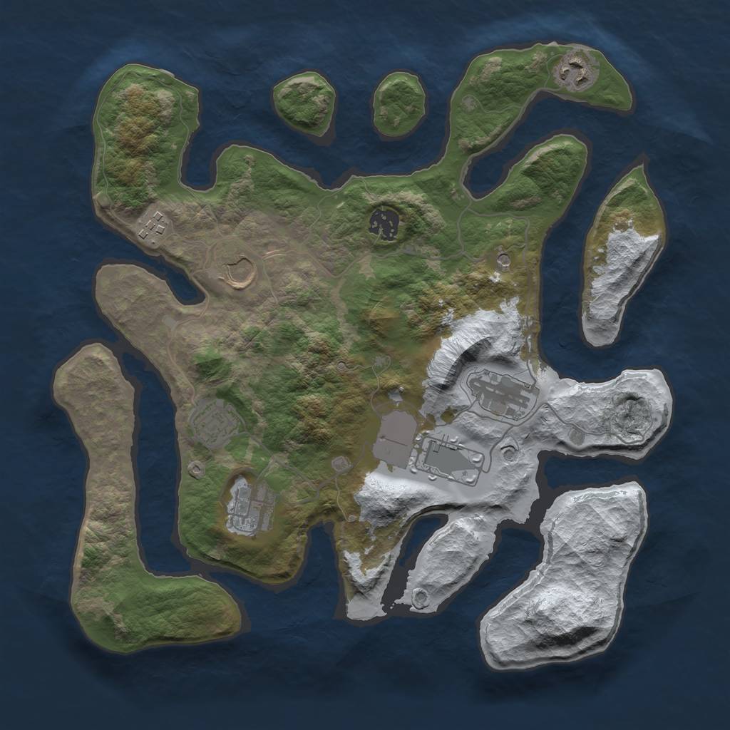Rust Map: Barren, Size: 3500, Seed: 1405631, 11 Monuments