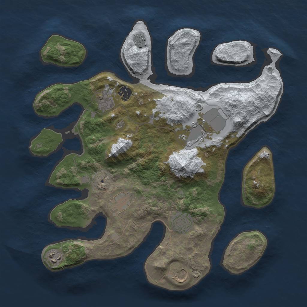 Rust Map: Barren, Size: 3500, Seed: 754926, 11 Monuments