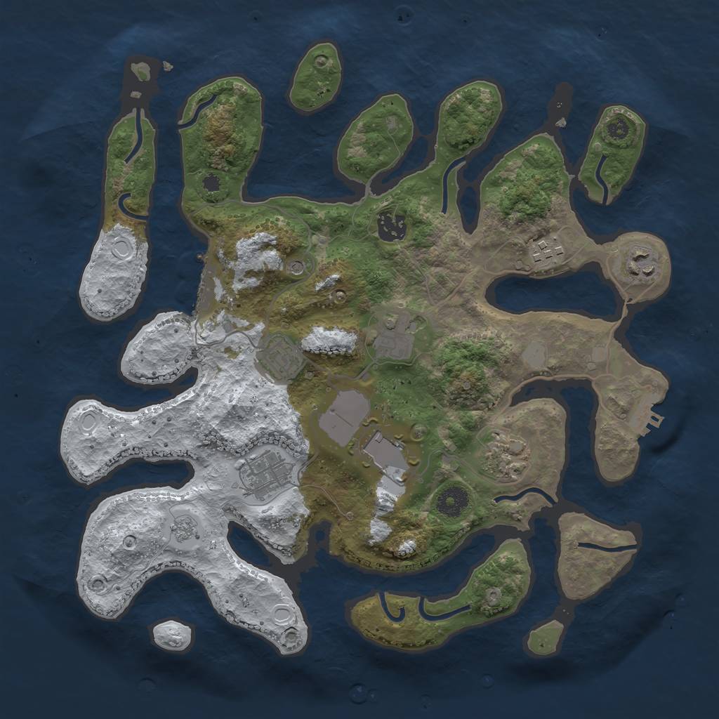 Rust Map: Procedural Map, Size: 3500, Seed: 553636, 17 Monuments