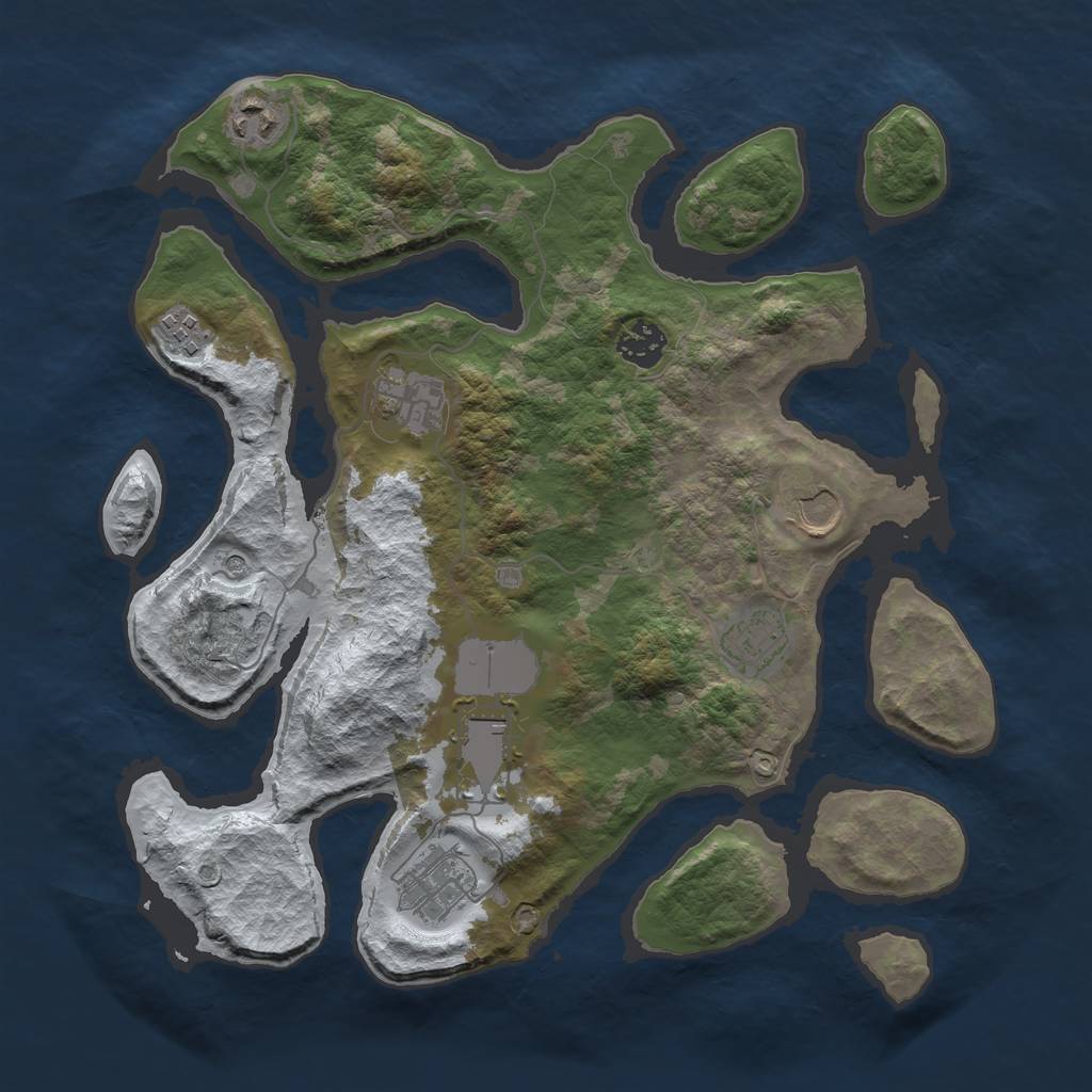 Rust Map: Barren, Size: 3500, Seed: 6369499, 11 Monuments