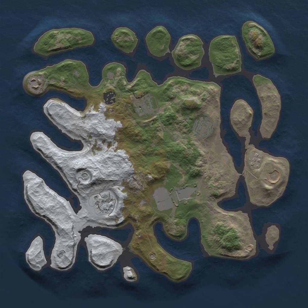 Rust Map: Barren, Size: 3500, Seed: 3064762, 11 Monuments