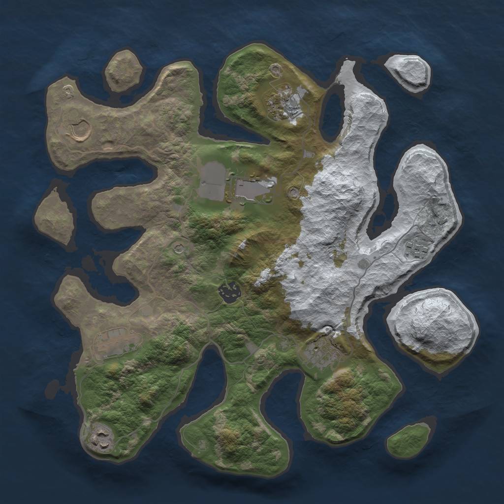 Rust Map: Barren, Size: 3500, Seed: 3608372, 11 Monuments