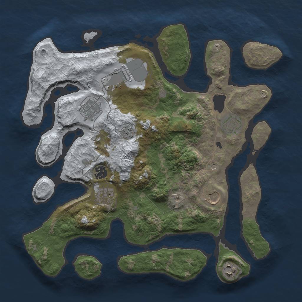 Rust Map: Barren, Size: 3500, Seed: 2698551, 11 Monuments