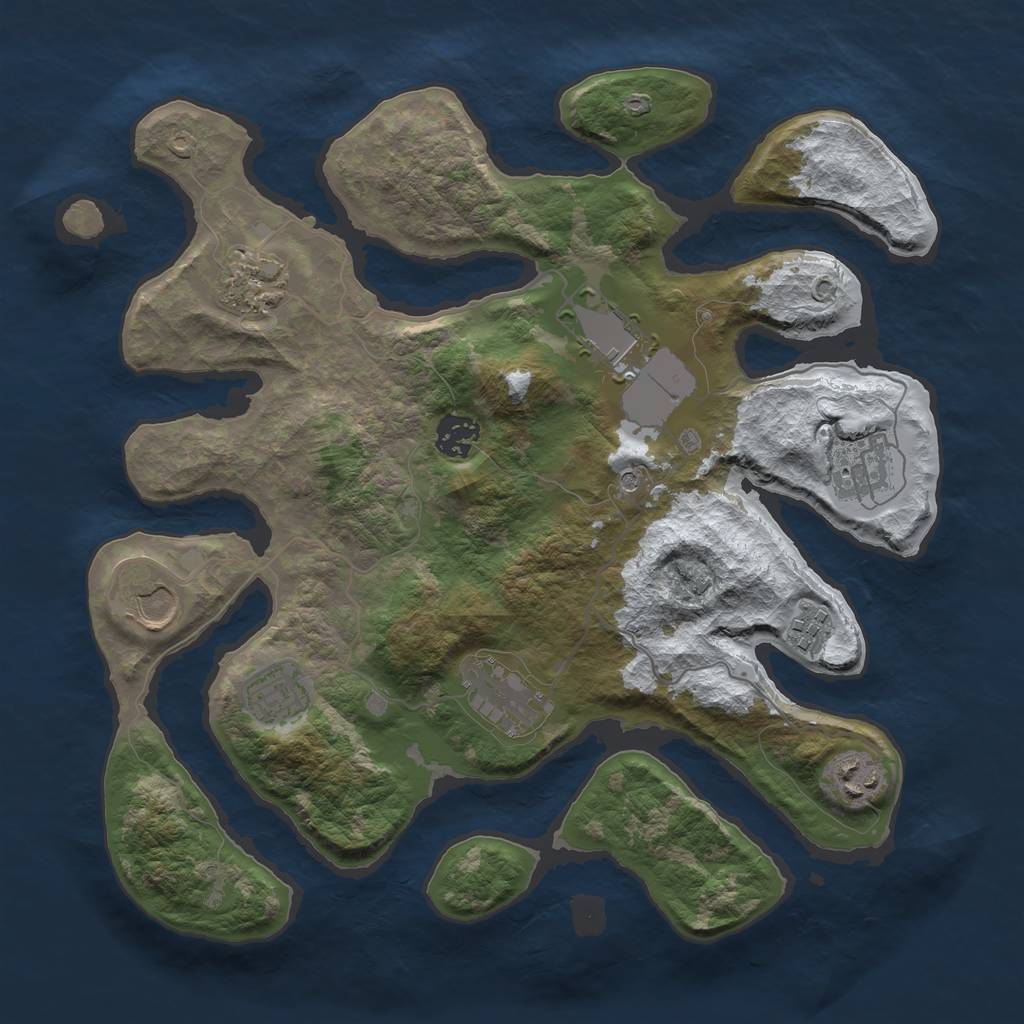 Rust Map: Barren, Size: 3500, Seed: 1840475, 12 Monuments