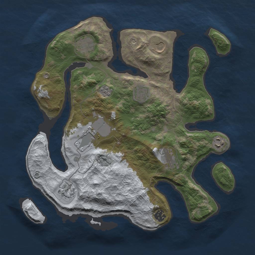 Rust Map: Barren, Size: 3500, Seed: 4687368, 12 Monuments