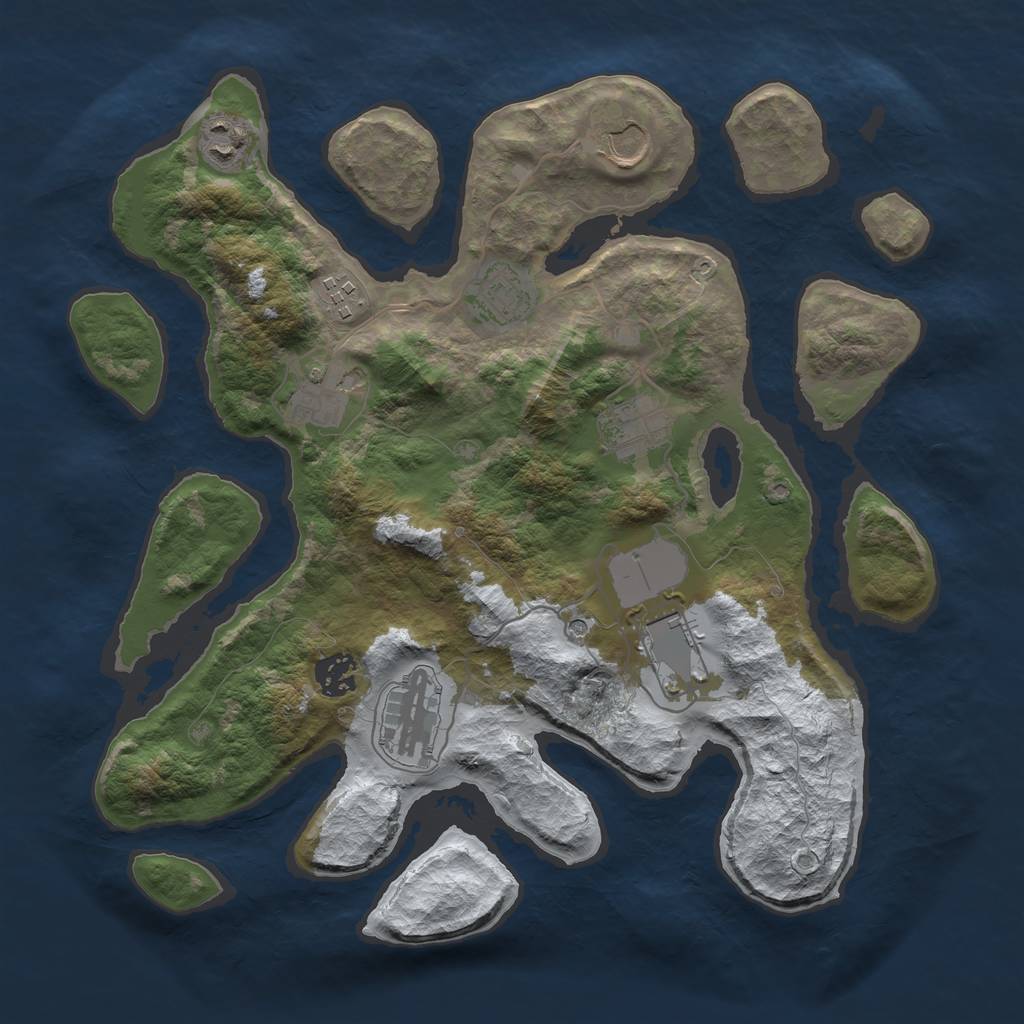 Rust Map: Barren, Size: 3500, Seed: 1419870, 12 Monuments