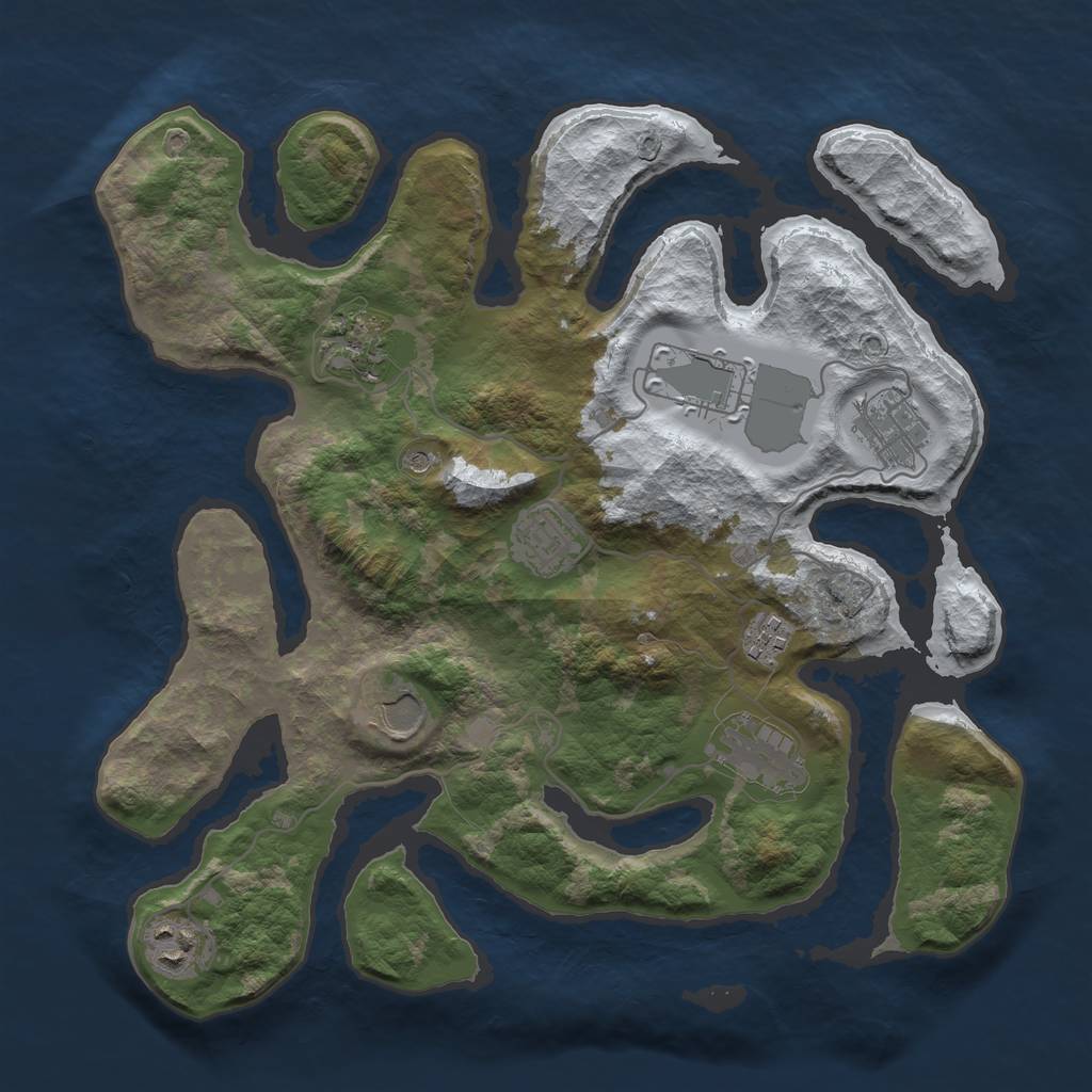 Rust Map: Barren, Size: 3500, Seed: 3483867, 11 Monuments