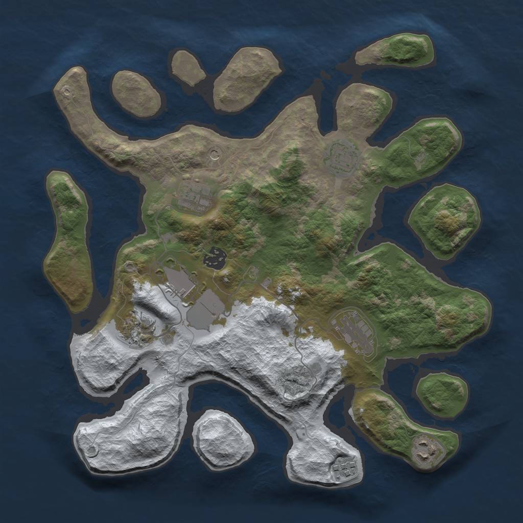 Rust Map: Barren, Size: 3500, Seed: 374533, 11 Monuments