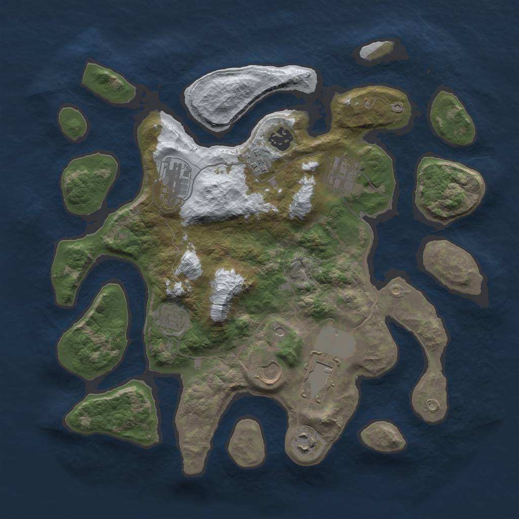 Rust Map: Barren, Size: 3500, Seed: 871258, 11 Monuments