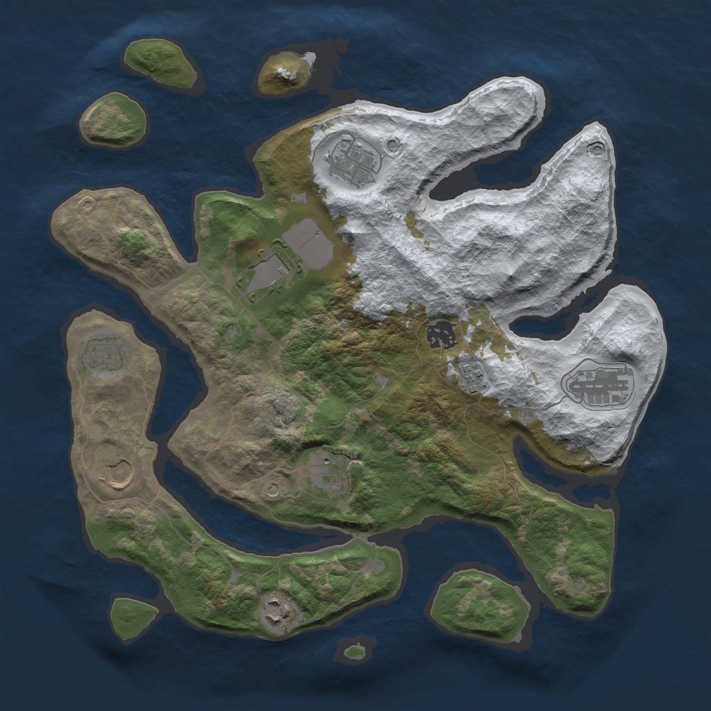Rust Map: Barren, Size: 3650, Seed: 1318276274, 12 Monuments