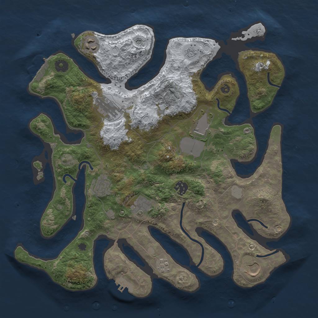 Rust Map: Procedural Map, Size: 3550, Seed: 845033, 17 Monuments