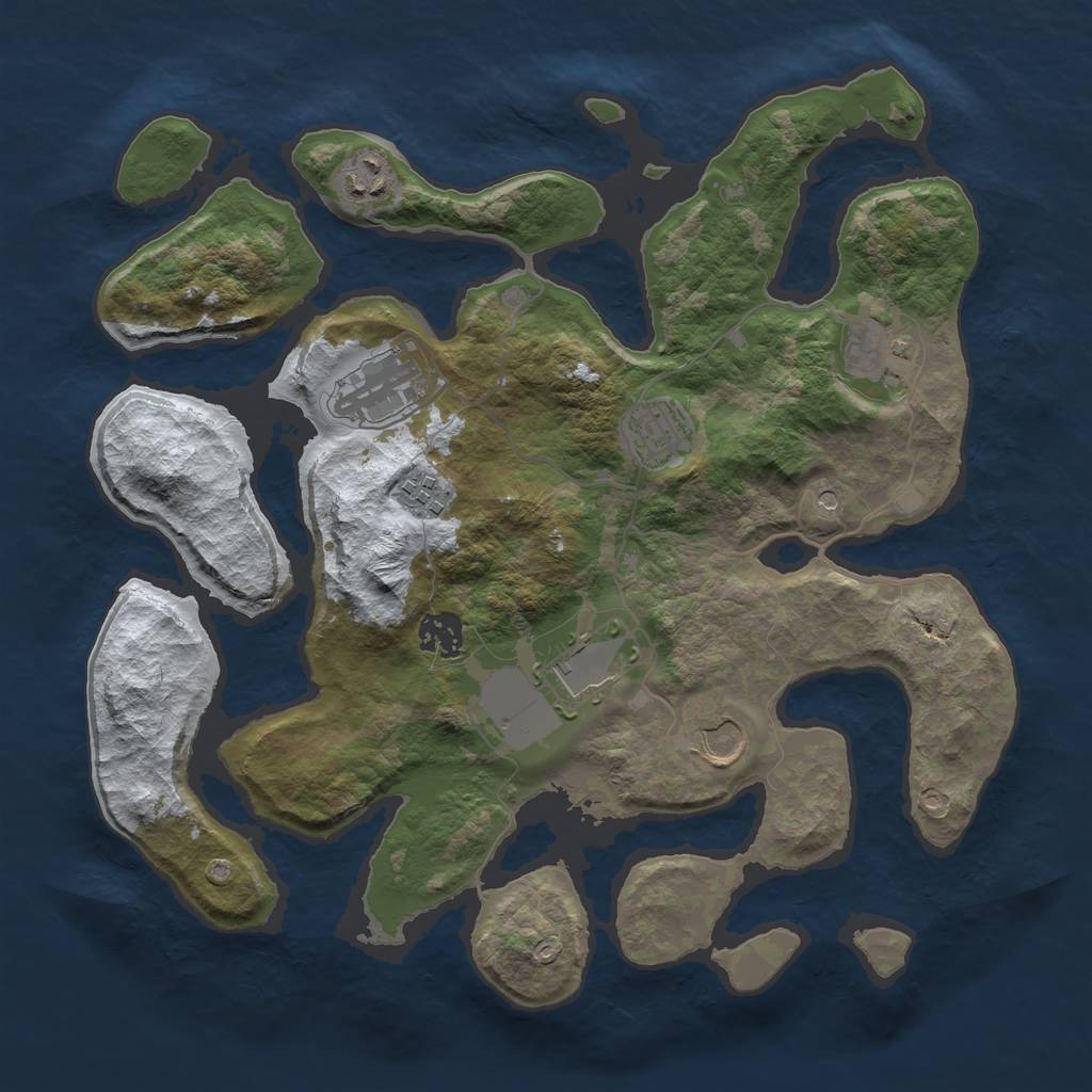 Rust Map: Barren, Size: 3500, Seed: 1416405, 11 Monuments