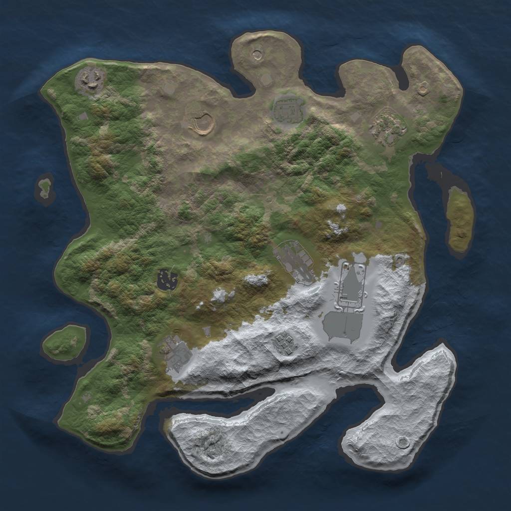 Rust Map: Barren, Size: 3500, Seed: 738935, 12 Monuments