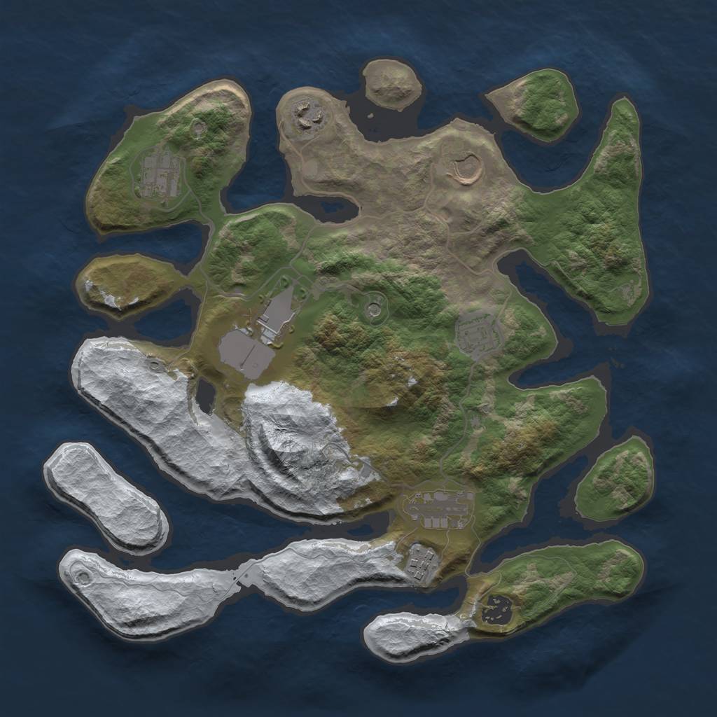 Rust Map: Barren, Size: 3500, Seed: 1223827, 11 Monuments