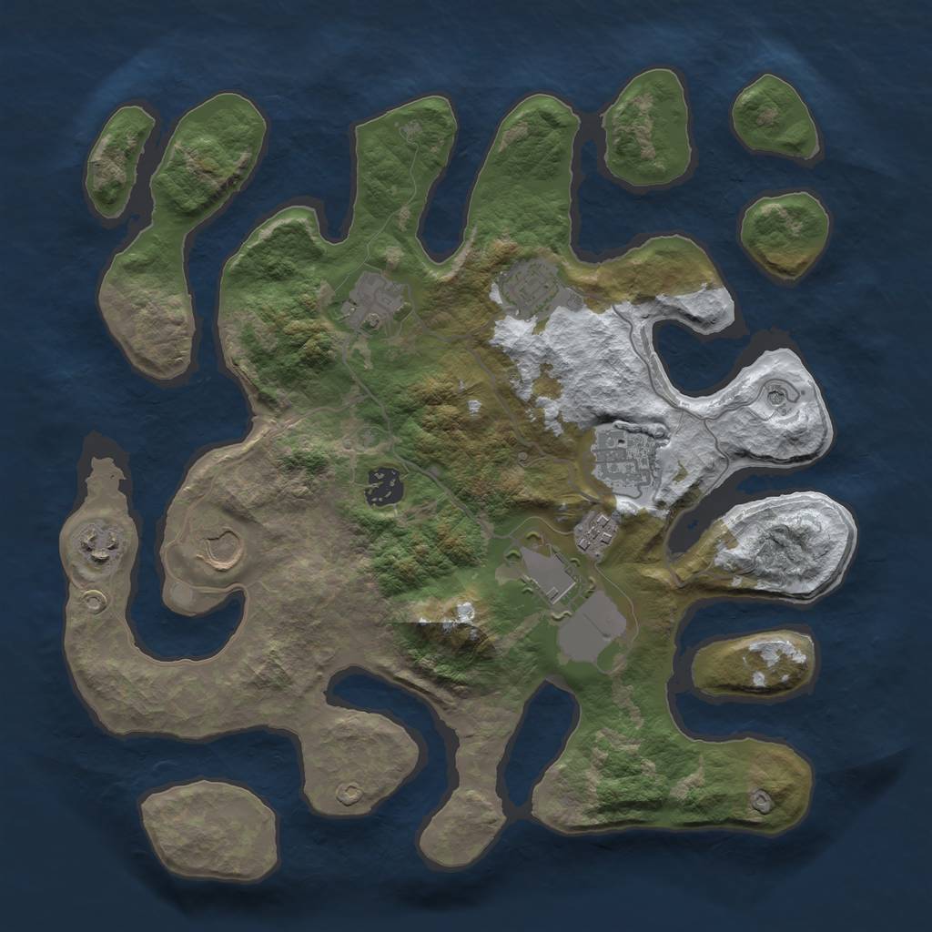Rust Map: Barren, Size: 3500, Seed: 2839491, 11 Monuments