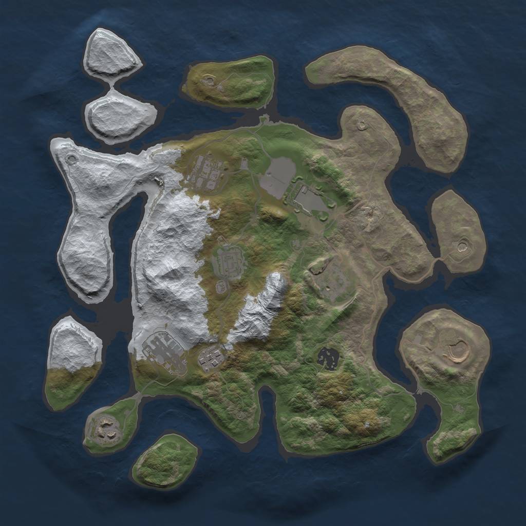 Rust Map: Barren, Size: 3500, Seed: 392125, 12 Monuments