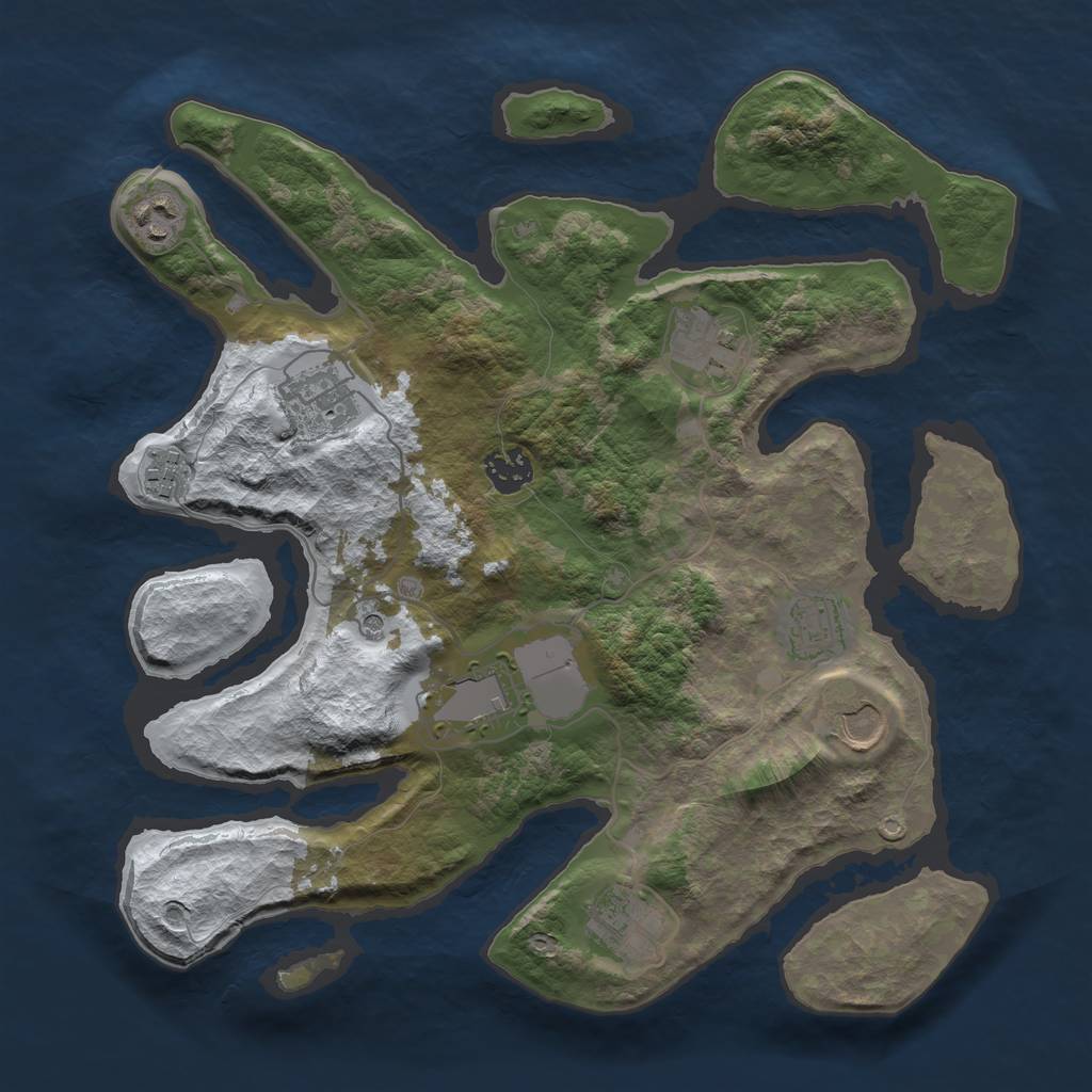 Rust Map: Barren, Size: 3500, Seed: 1562238, 12 Monuments