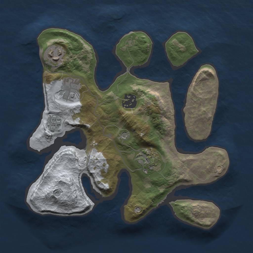 Rust Map: Barren, Size: 2500, Seed: 4908555, 8 Monuments