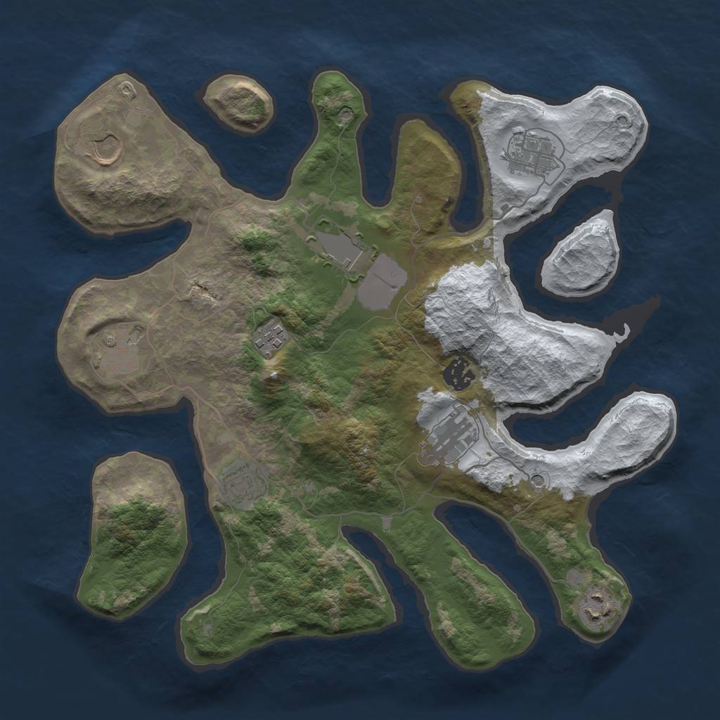 Rust Map: Barren, Size: 3500, Seed: 3829310, 12 Monuments
