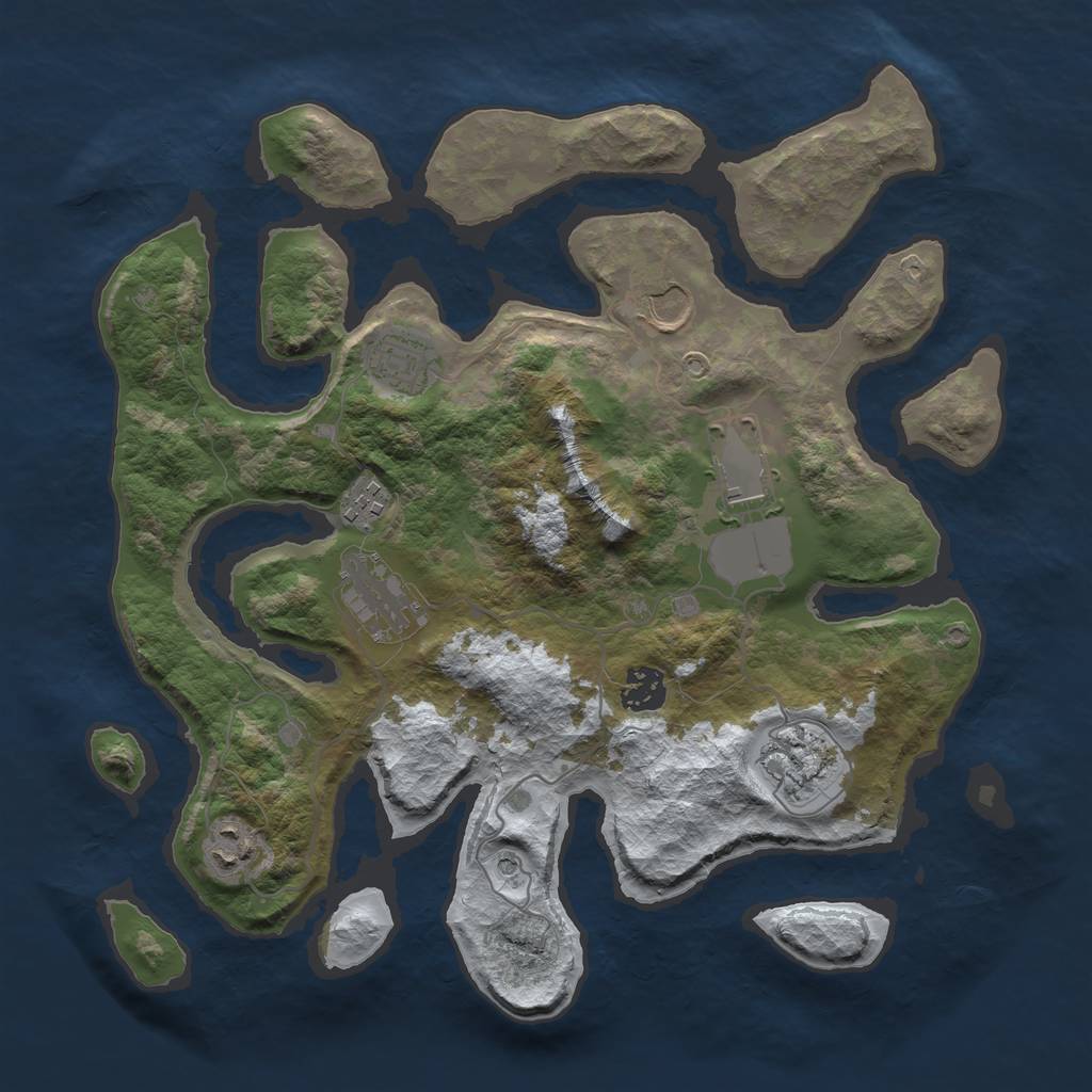 Rust Map: Barren, Size: 3500, Seed: 3043287, 11 Monuments
