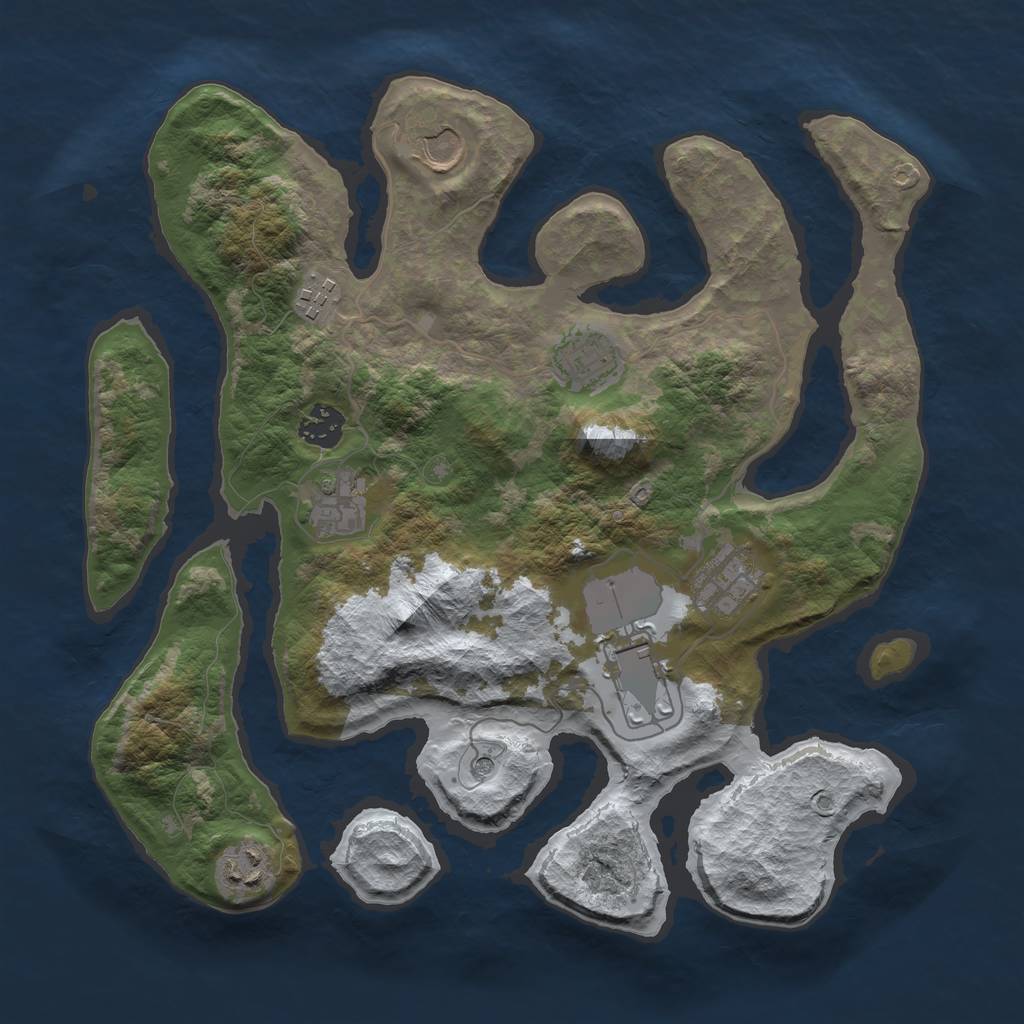Rust Map: Barren, Size: 3500, Seed: 1803921, 11 Monuments