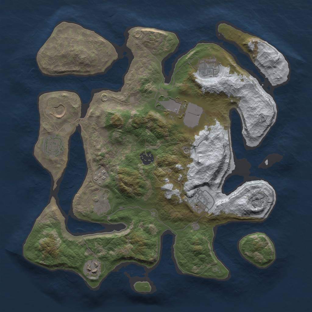 Rust Map: Barren, Size: 3500, Seed: 5174287, 12 Monuments