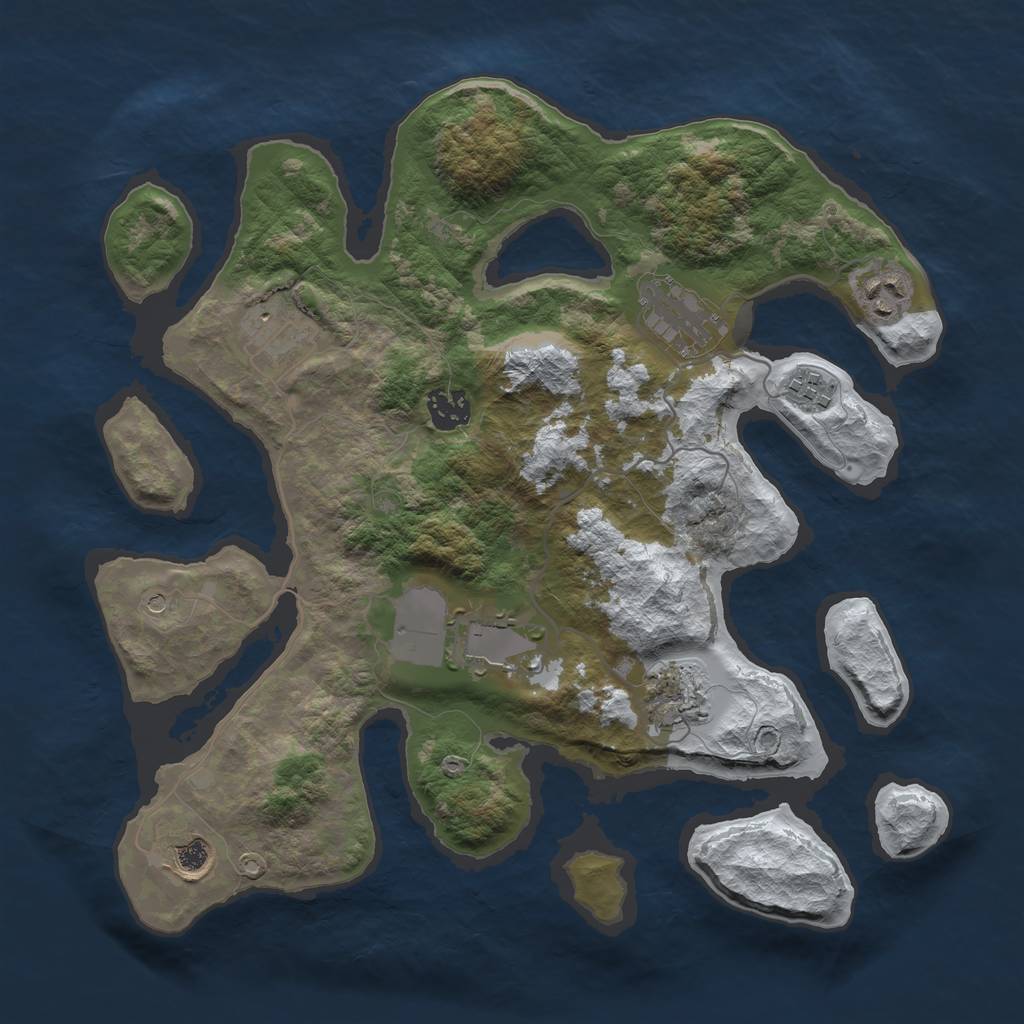 Rust Map: Barren, Size: 3500, Seed: 1437410, 11 Monuments