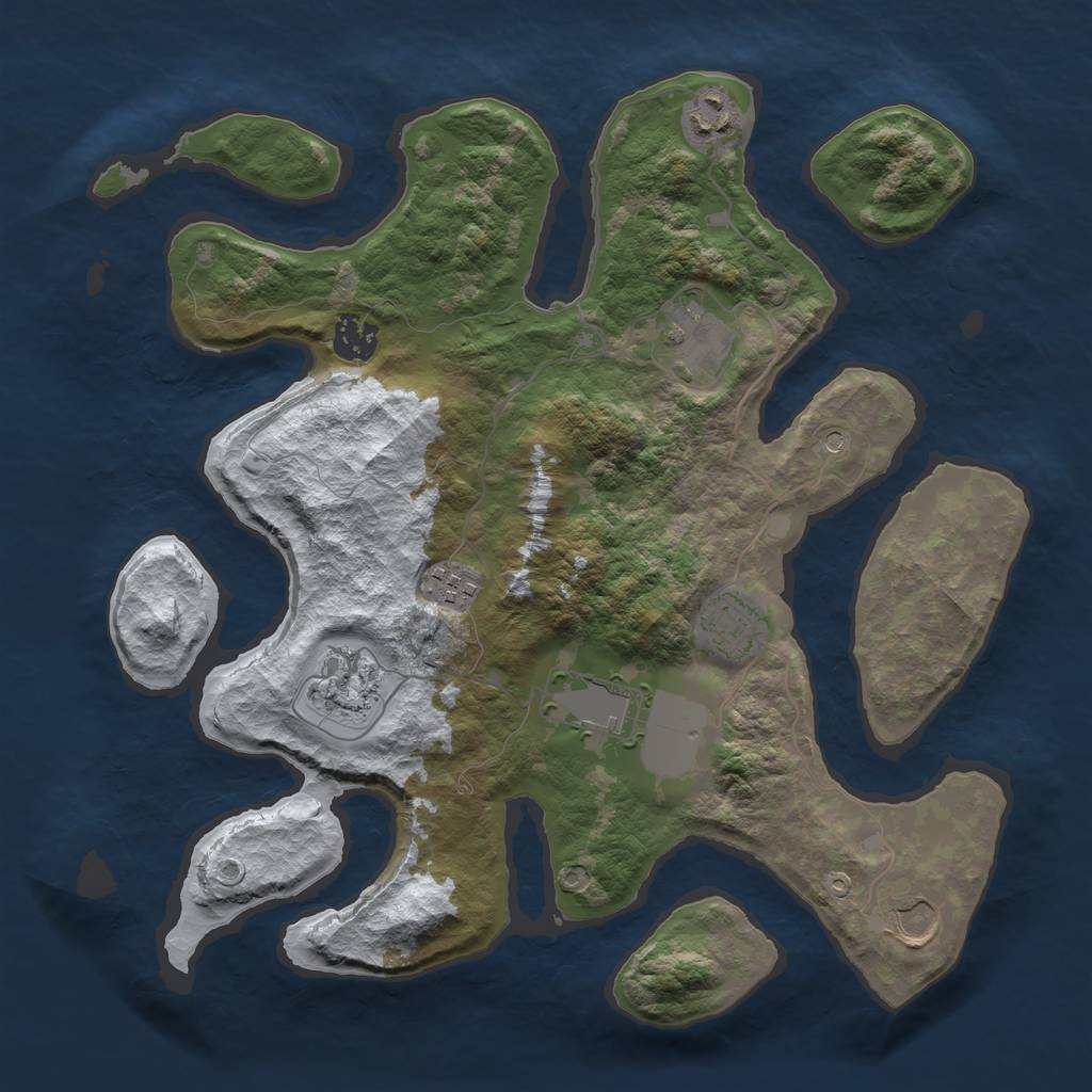 Rust Map: Barren, Size: 3500, Seed: 1260468, 11 Monuments