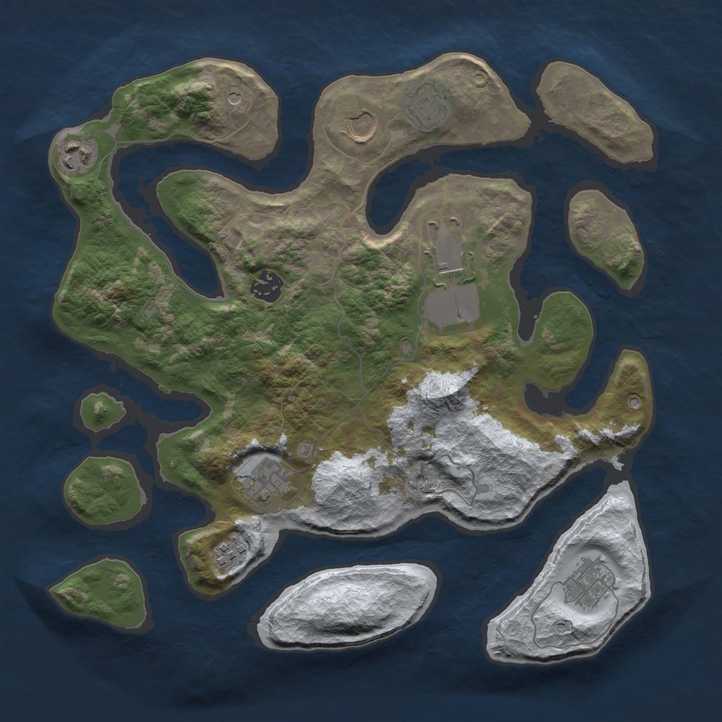Rust Map: Barren, Size: 3500, Seed: 4703780, 11 Monuments