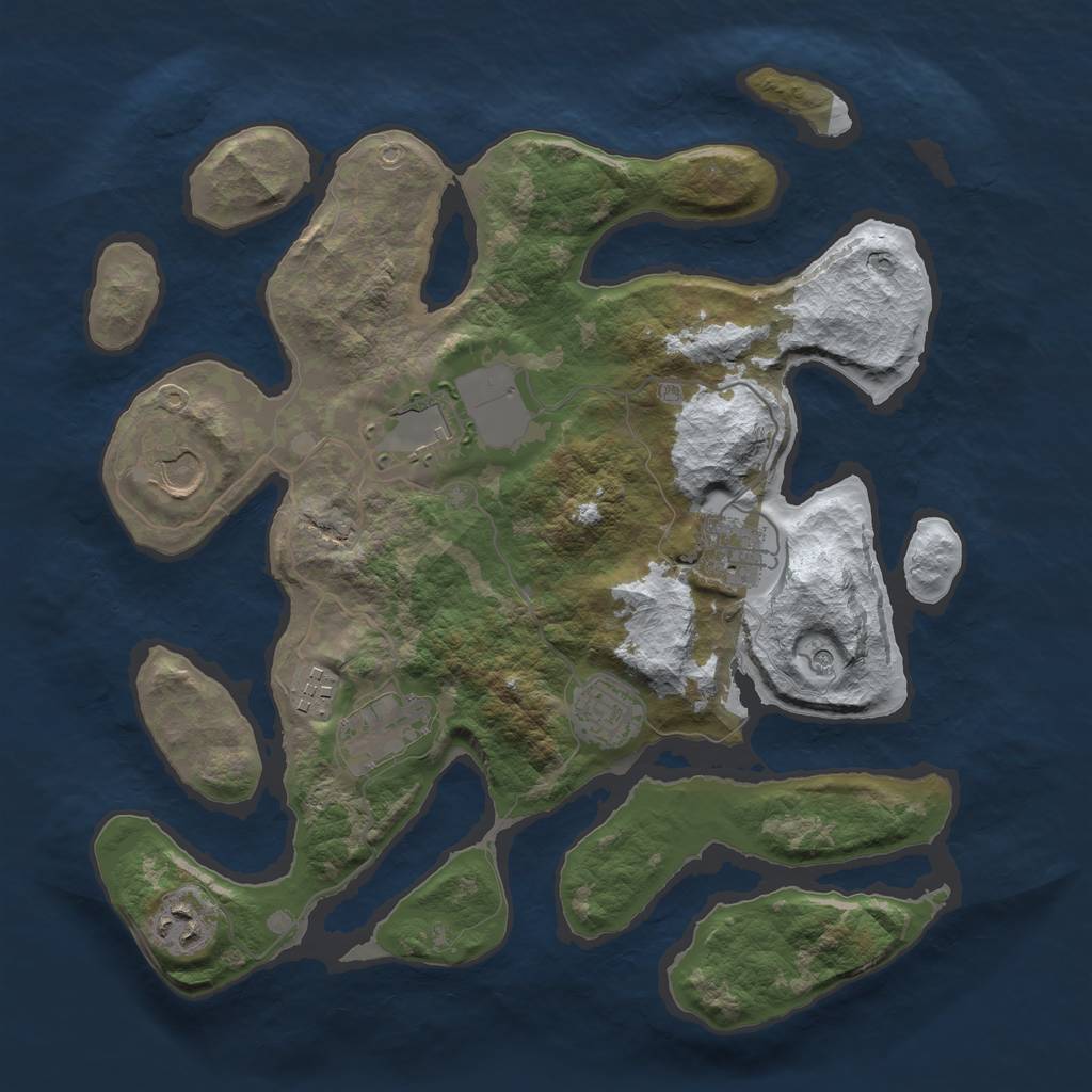 Rust Map: Barren, Size: 3500, Seed: 3696123, 10 Monuments