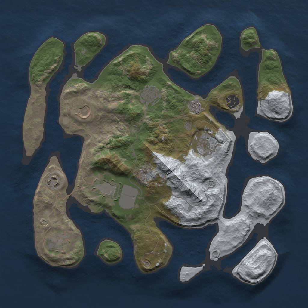 Rust Map: Barren, Size: 3500, Seed: 1076098, 11 Monuments