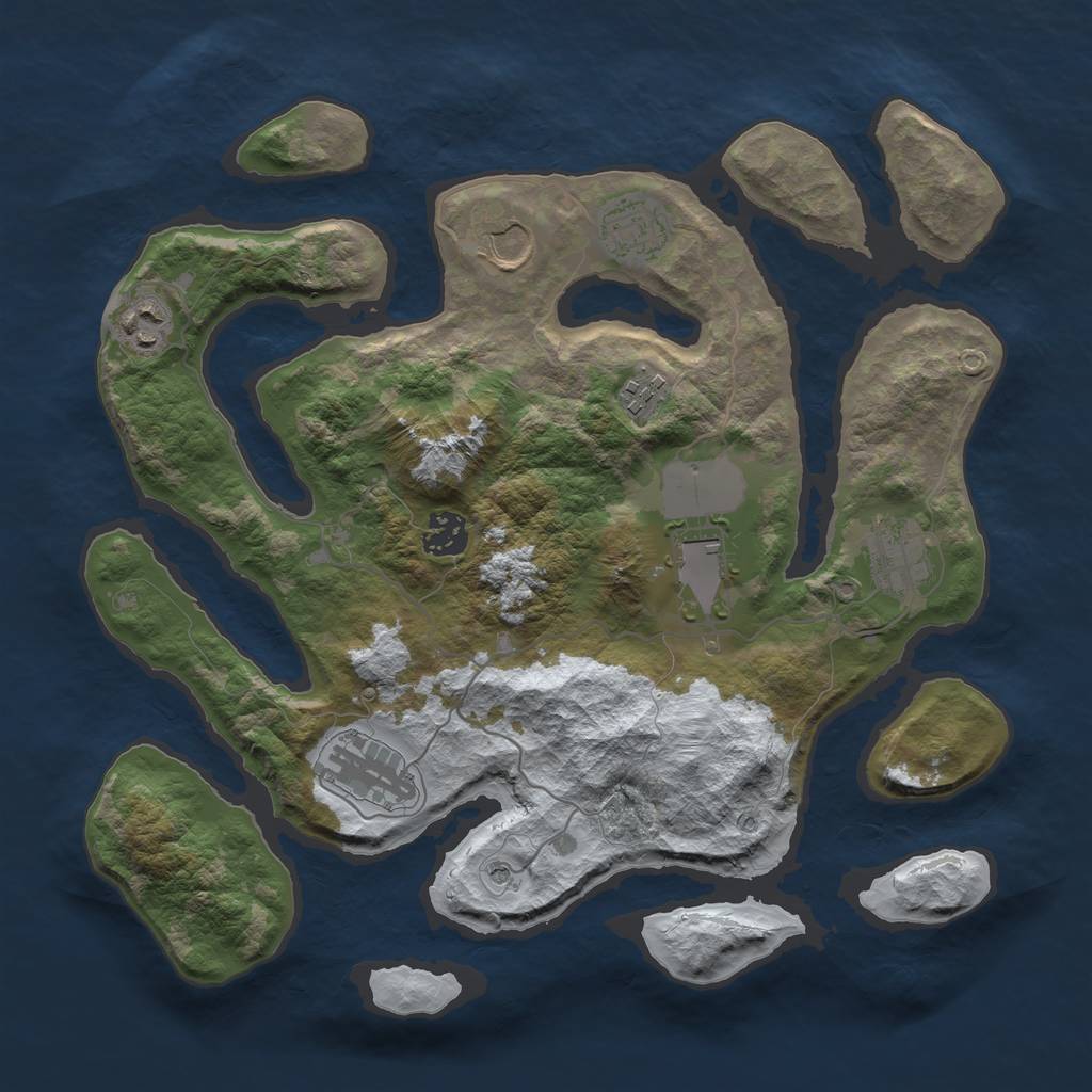 Rust Map: Barren, Size: 3500, Seed: 3400328, 11 Monuments