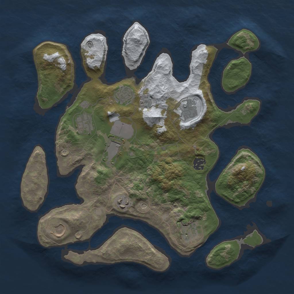 Rust Map: Barren, Size: 3500, Seed: 3837177, 12 Monuments