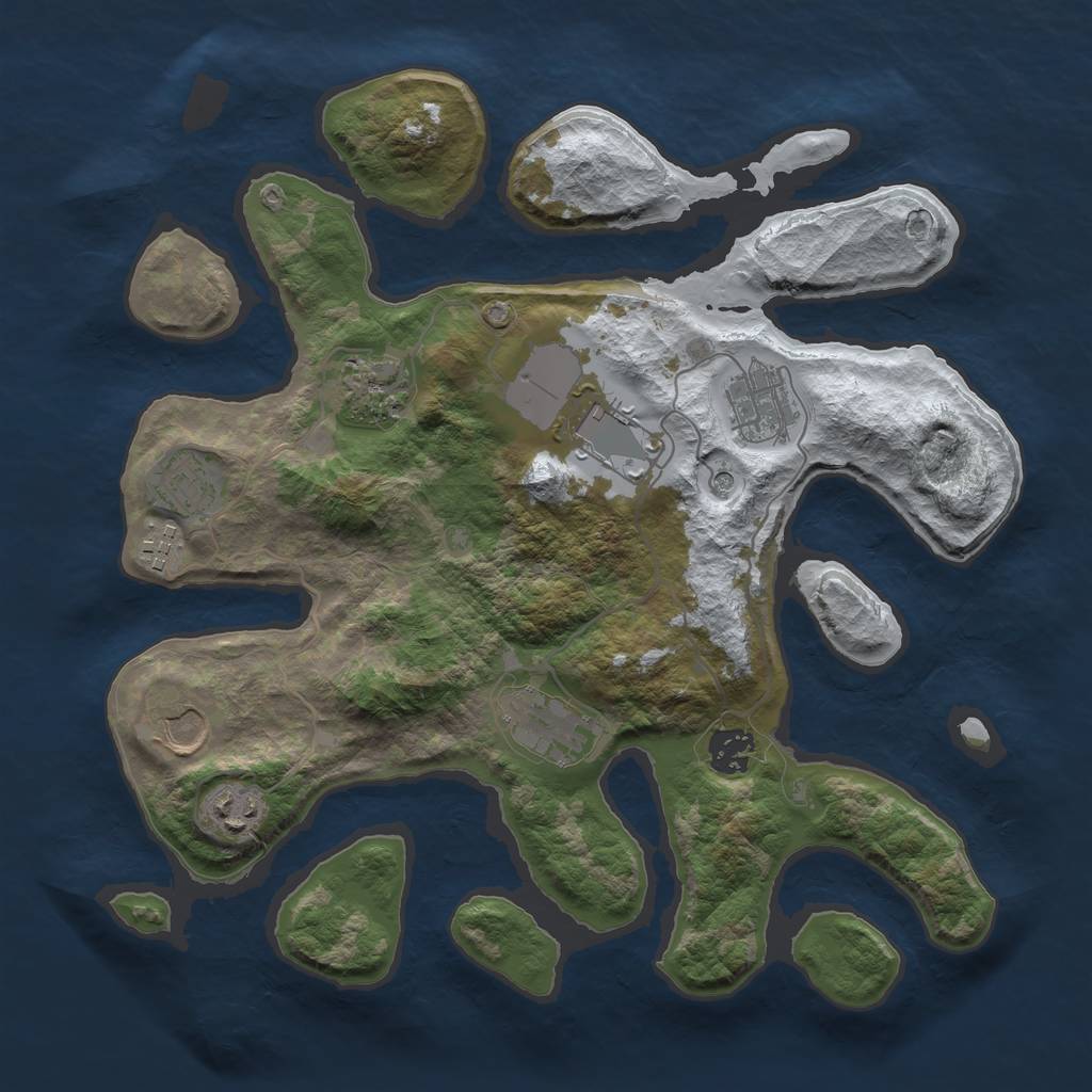 Rust Map: Barren, Size: 3500, Seed: 4674857, 12 Monuments