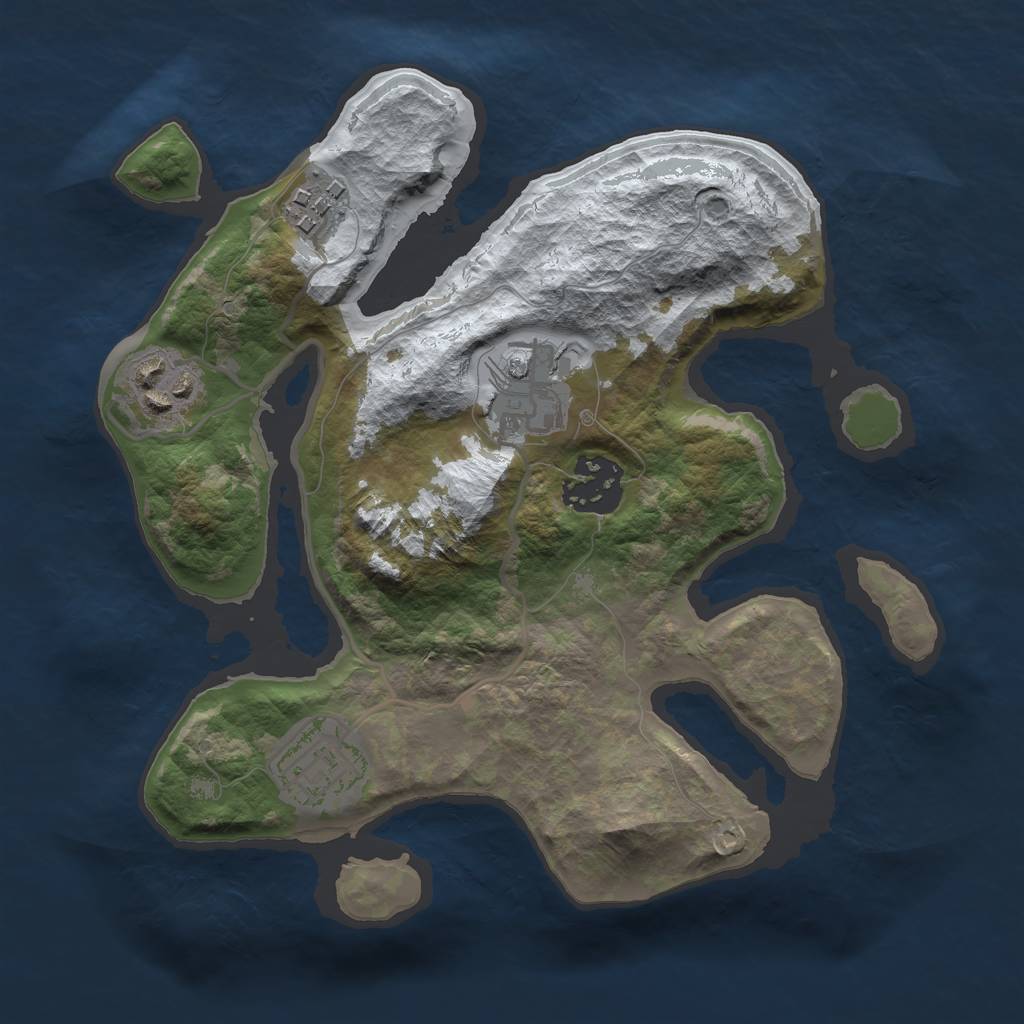 Rust Map: Barren, Size: 2500, Seed: 2586391, 7 Monuments