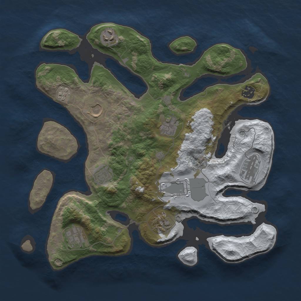 Rust Map: Barren, Size: 3500, Seed: 6407541, 13 Monuments