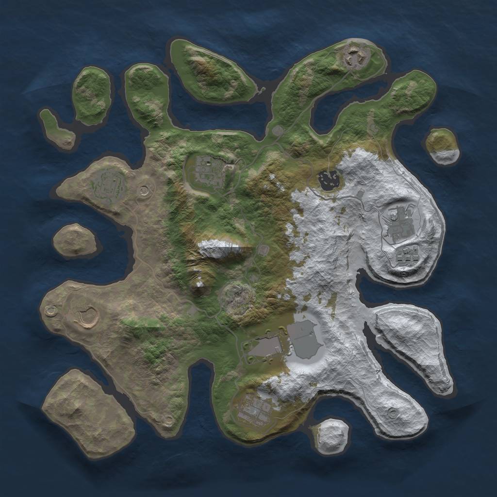Rust Map: Barren, Size: 3500, Seed: 3854411, 12 Monuments