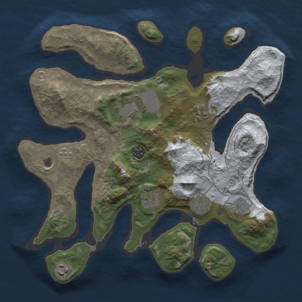 Rust Map: Barren, Size: 3500, Seed: 856061, 12 Monuments