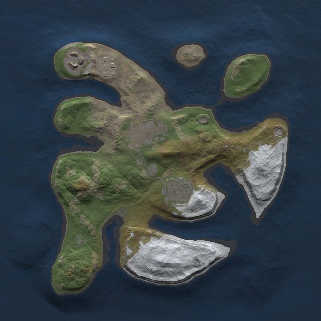Rust Map: Barren, Size: 2500, Seed: 346055, 6 Monuments