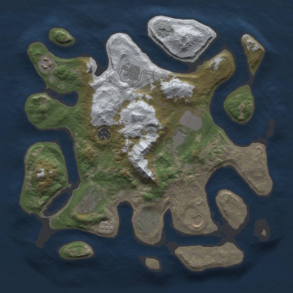 Rust Map: Barren, Size: 3500, Seed: 6072828, 11 Monuments