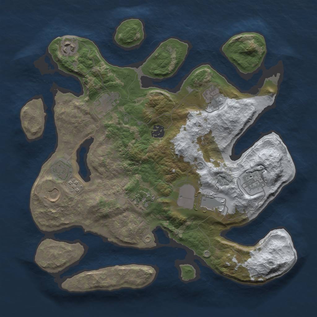 Rust Map: Barren, Size: 3500, Seed: 3857923, 13 Monuments