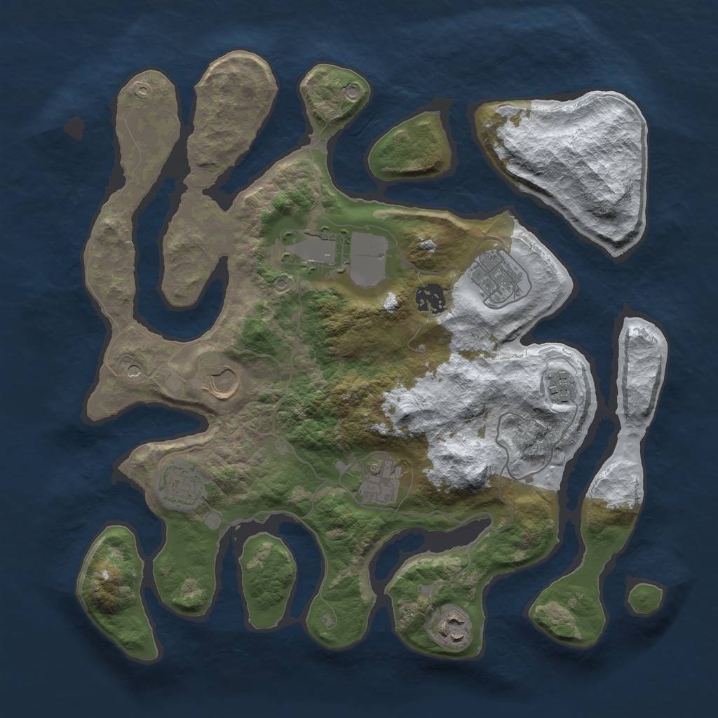 Rust Map: Barren, Size: 3500, Seed: 4939969, 11 Monuments