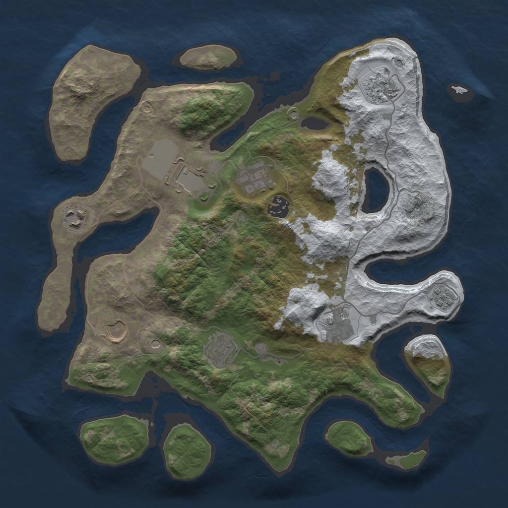 Rust Map: Barren, Size: 3500, Seed: 2895605, 12 Monuments