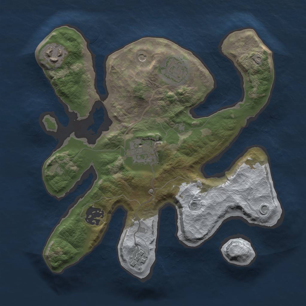 Rust Map: Barren, Size: 2500, Seed: 1959503, 8 Monuments