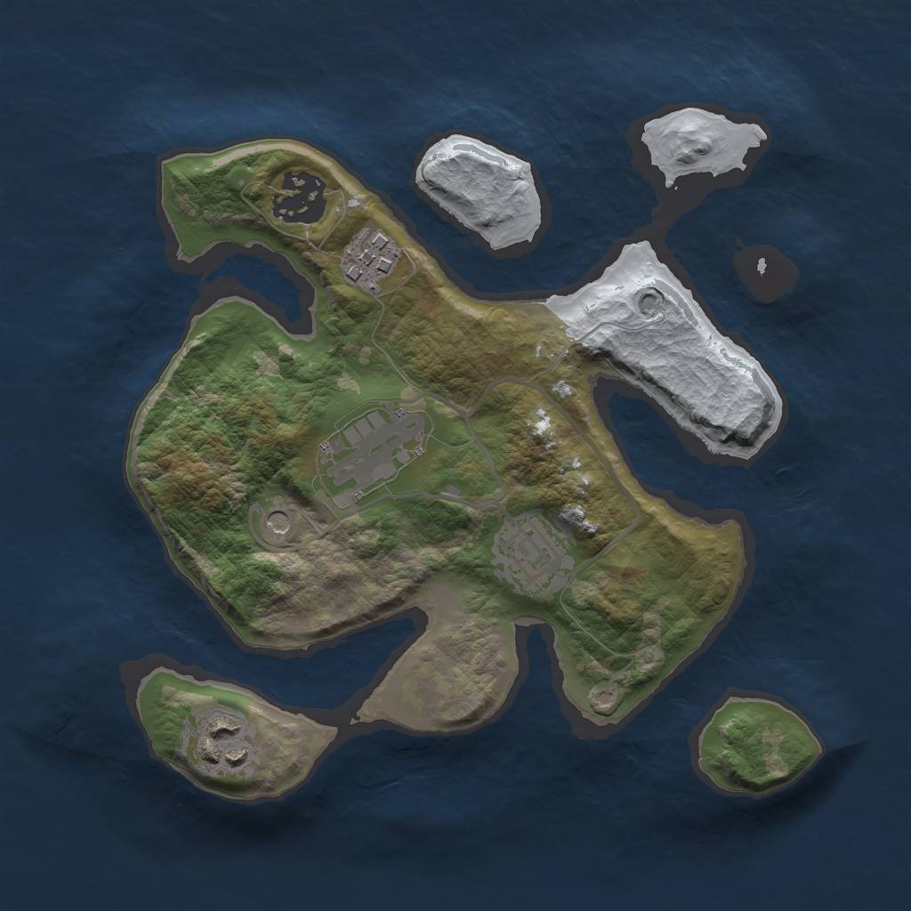 Rust Map: Barren, Size: 2500, Seed: 622605, 8 Monuments