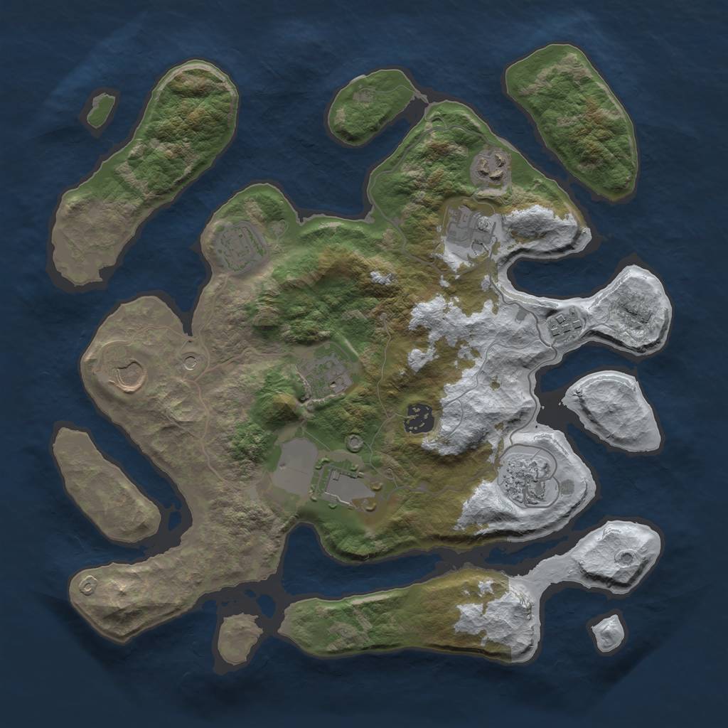 Rust Map: Barren, Size: 3500, Seed: 1061651, 12 Monuments