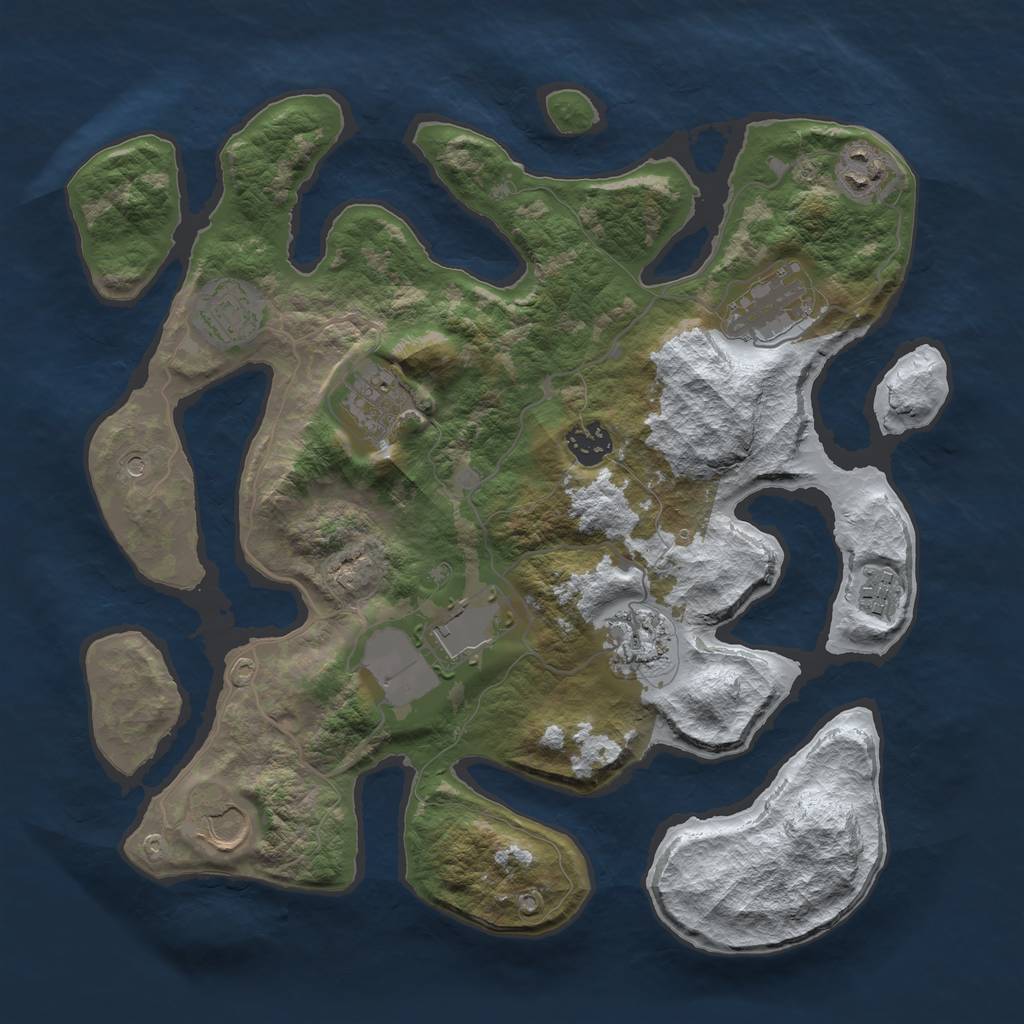 Rust Map: Barren, Size: 3500, Seed: 3521992, 12 Monuments
